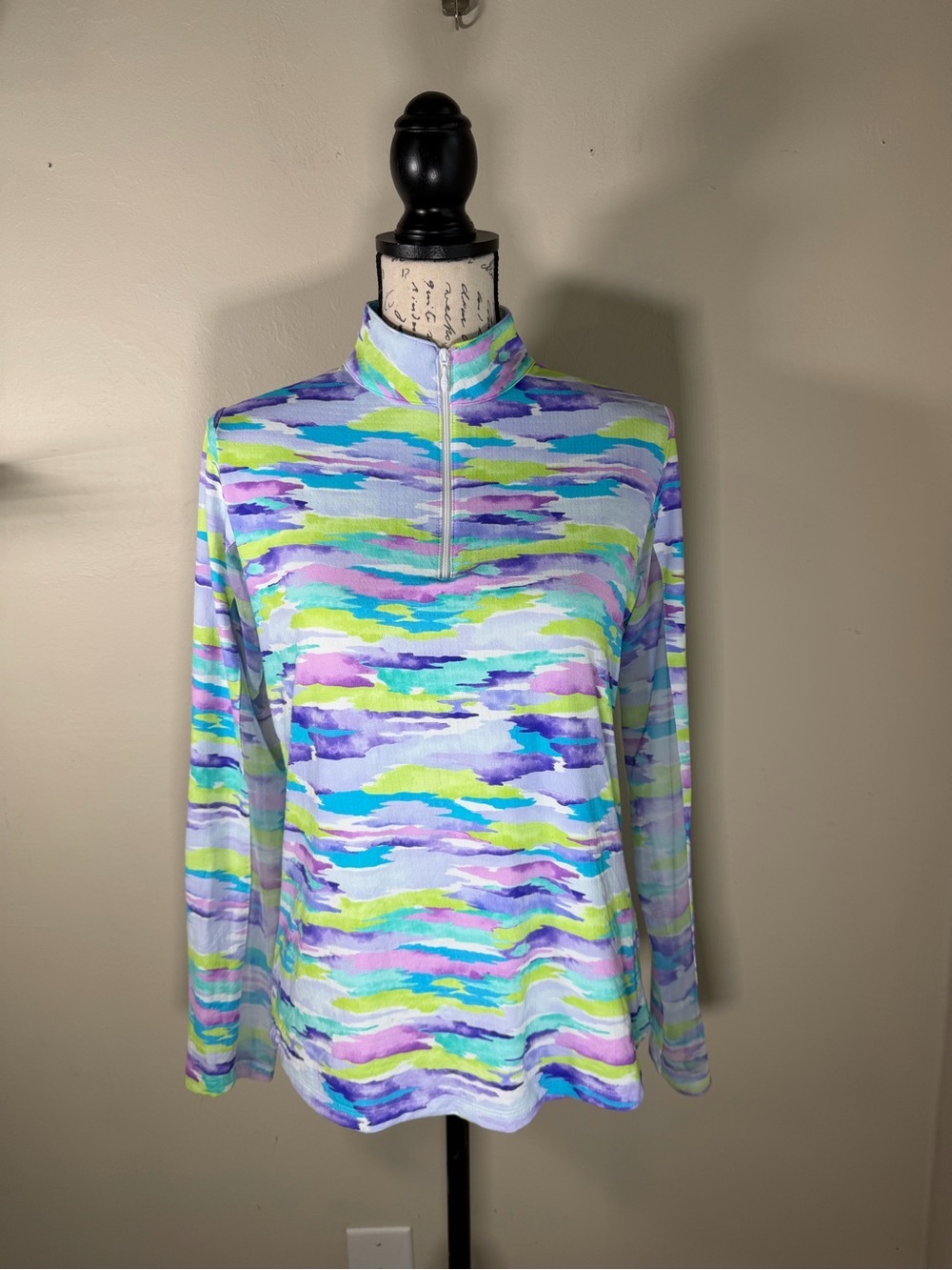 IBKUL Pastel Watercolor Quarter-Zip Pullover in Blue, Purple, Green, Pink